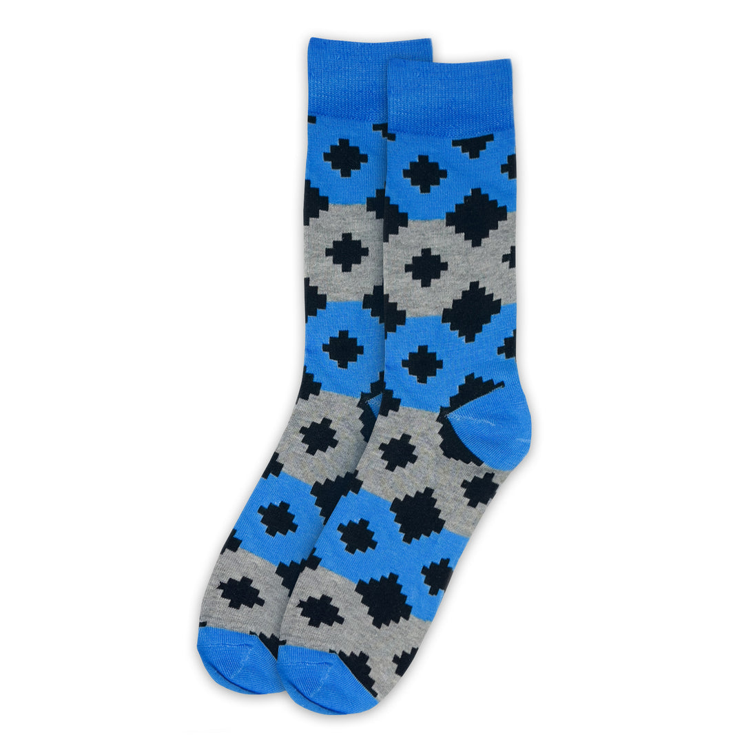 Fun Shapes Crew Socks - Blue Gray Black