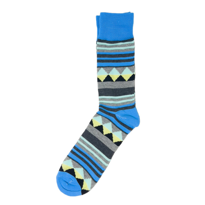 Diamond Stripes Crew Socks - Blue Gray Black