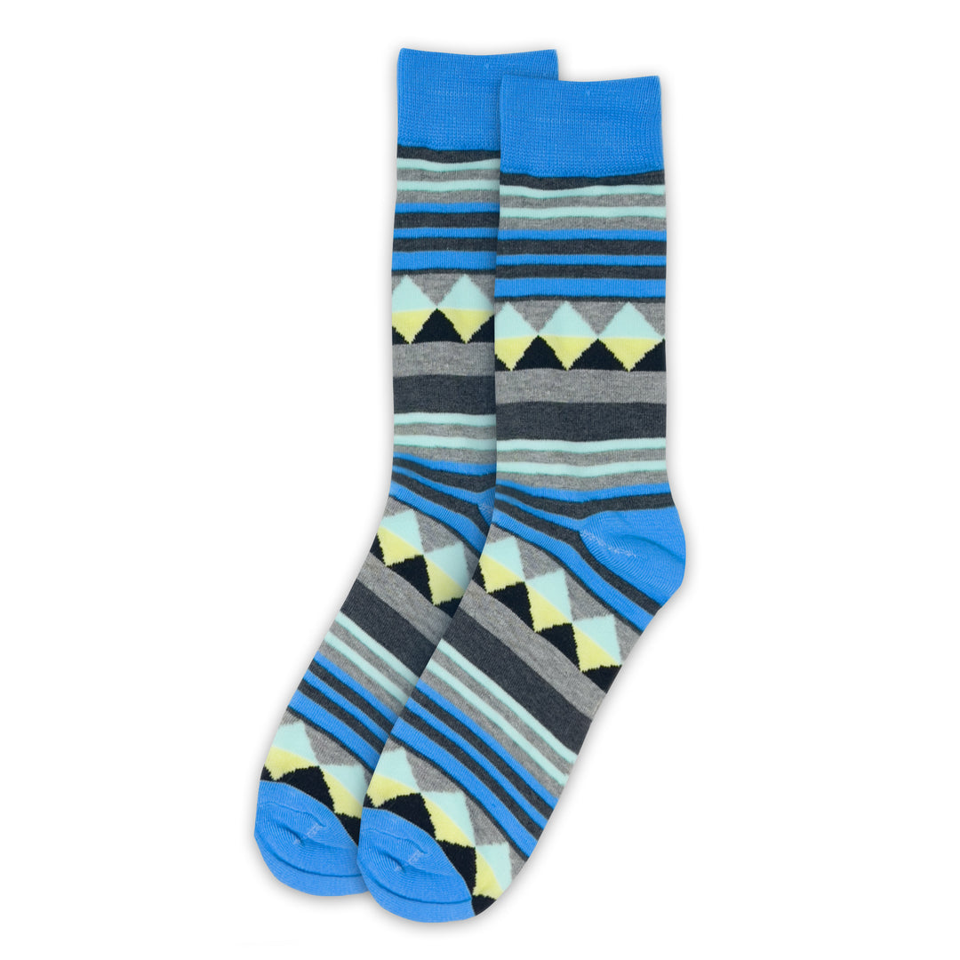 Diamond Stripes Crew Socks - Blue Gray Black