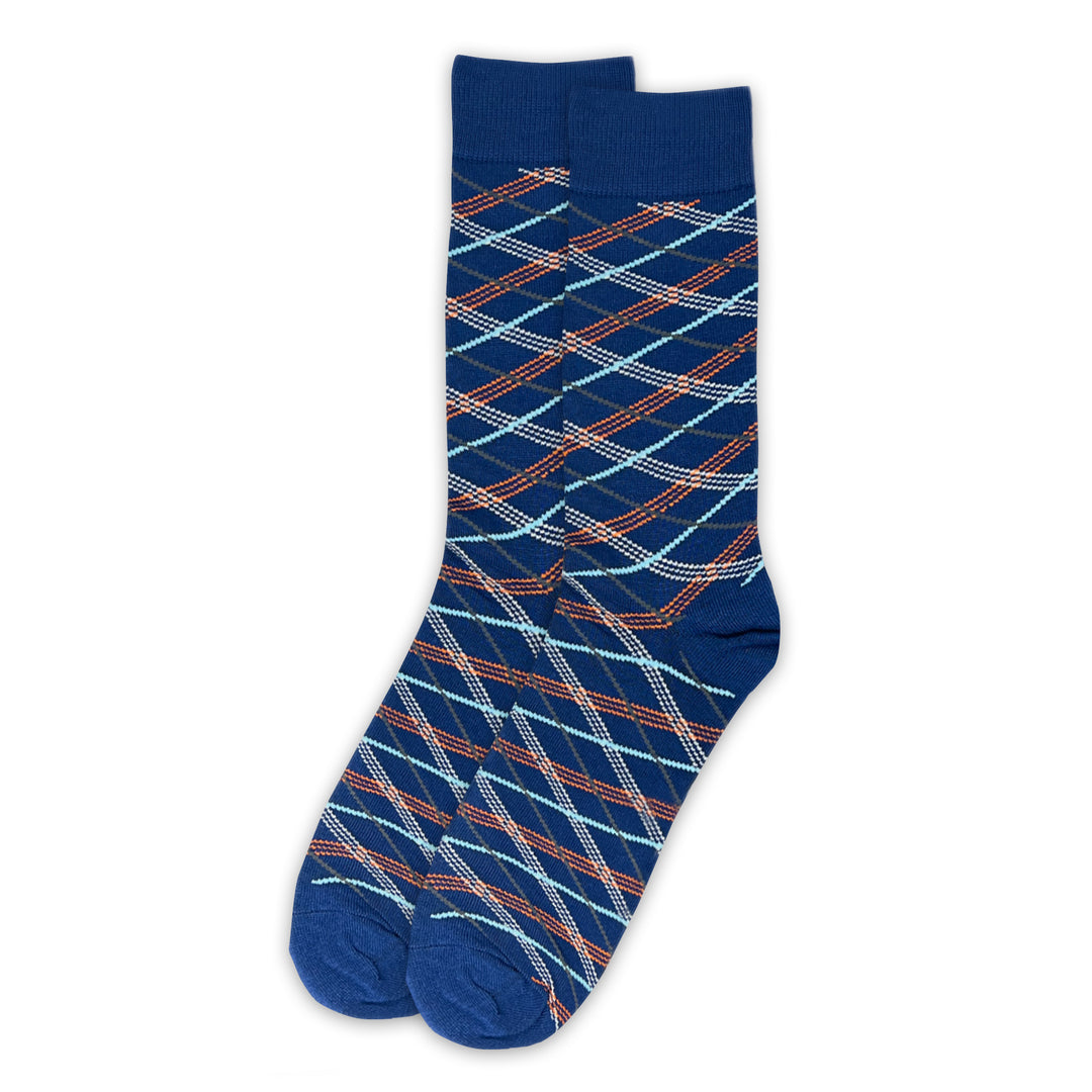 Criss Cross Stripes Crew Socks - Blue