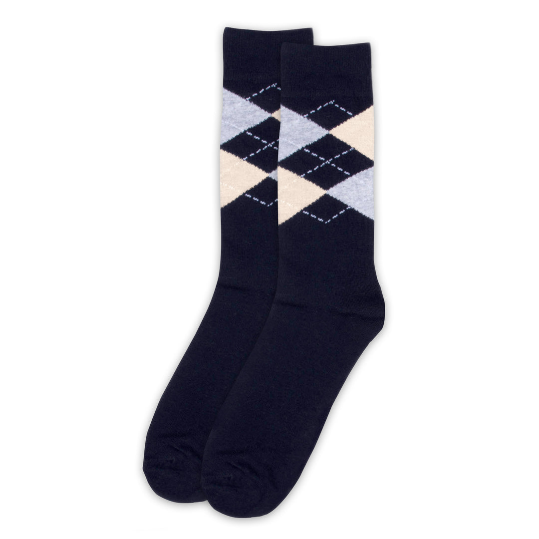Argyle Solid Crew Socks - Black Tan