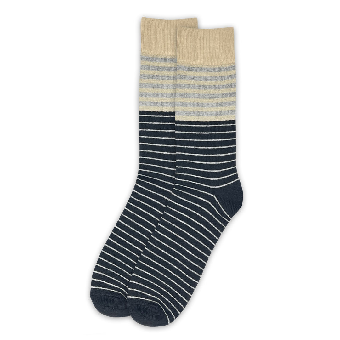 2-tone Stripes Crew Socks - Black Gray Tan