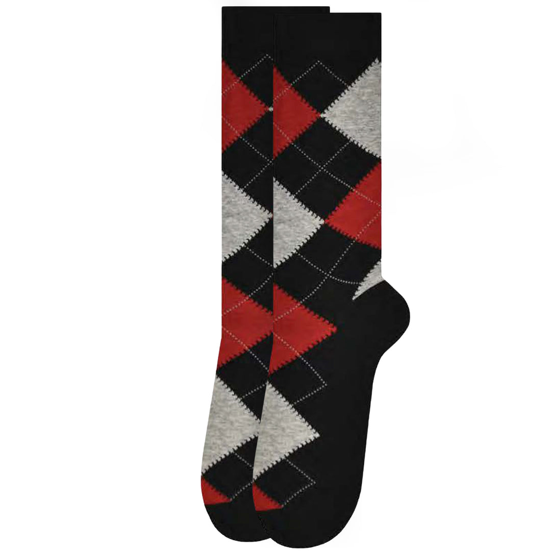 Argyle Mid-Calf Dress Socks - Black & Red
