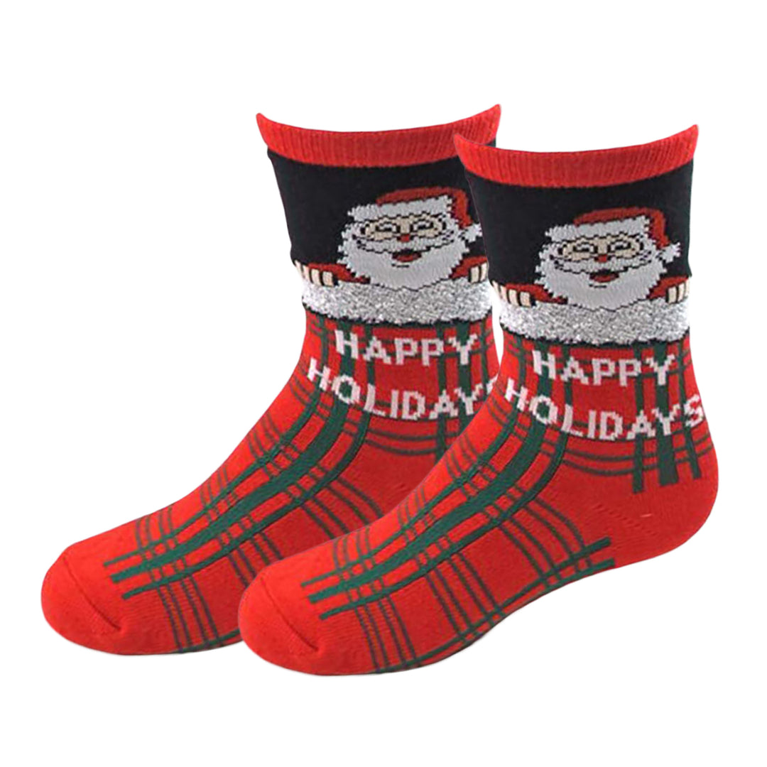 Kids' Christmas Santa Plaid Crew Socks - Red/Black/Green
