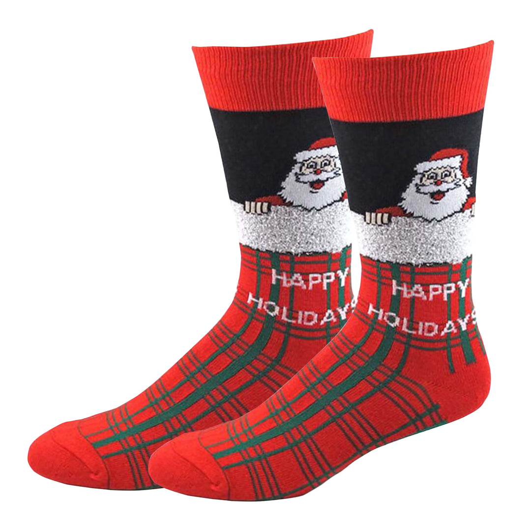 Men's Christmas Santa Plaid Crew Socks - Red/Black/Green