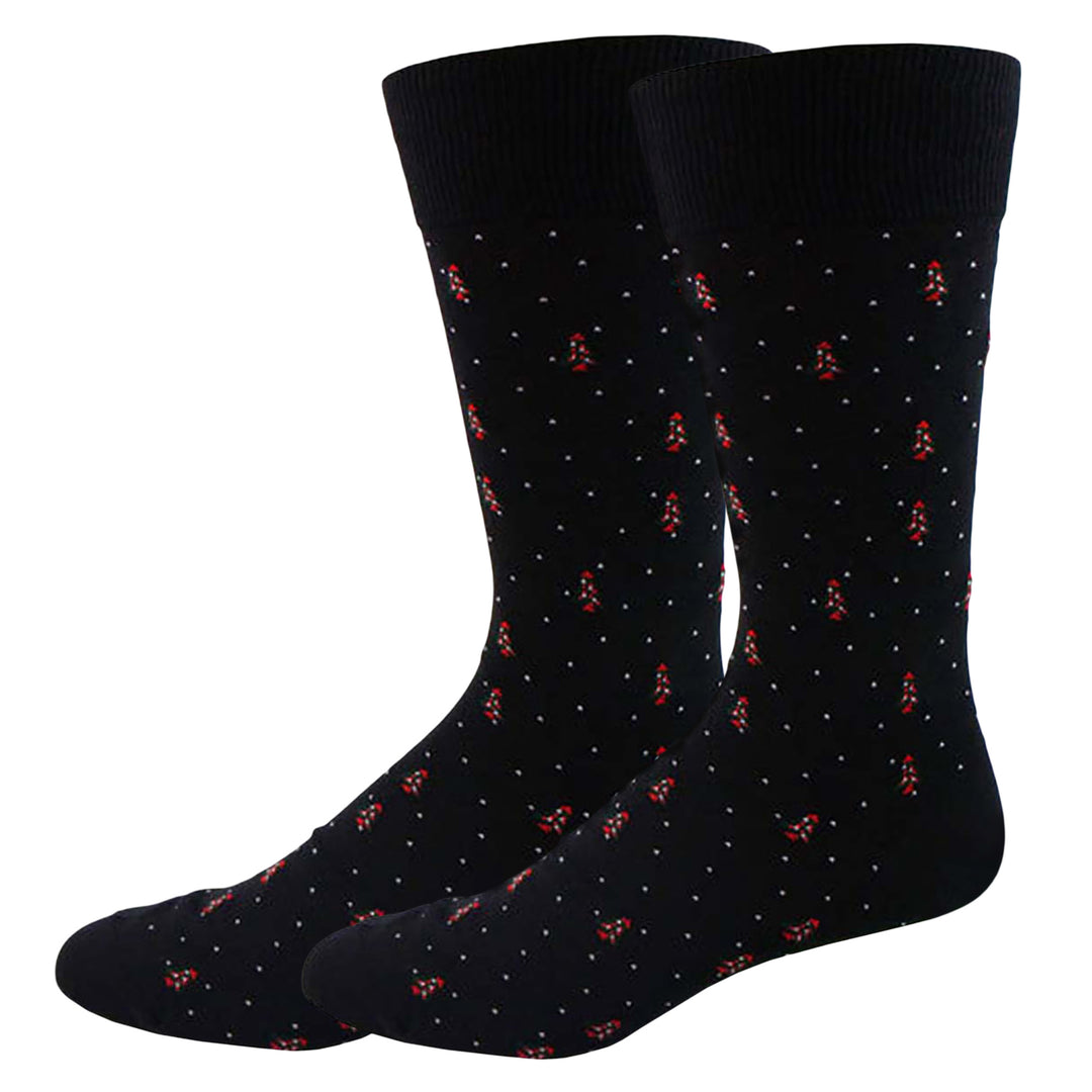 Men's Christmas Tree and Polka Dot Crew Socks - Black