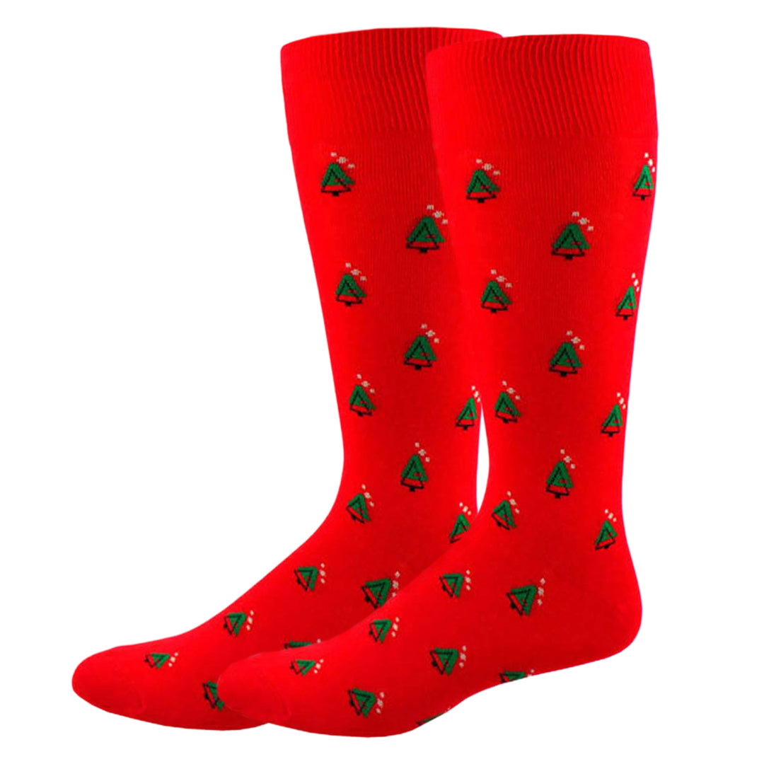 Men's Abstract Christmas Tree and Snowflake Crew Socks - Red