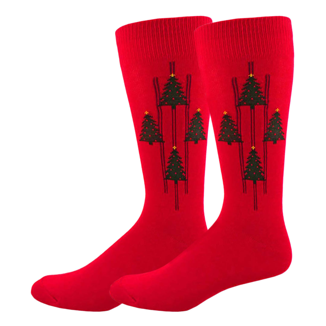 Men's Christmas Tree Stripe Crew Socks - Red