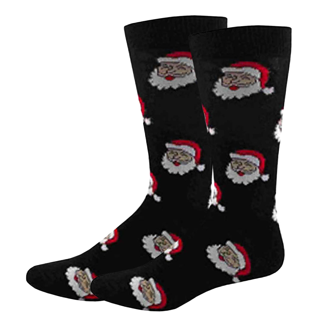 Men's Christmas Laughing Santa Crew Socks - Black