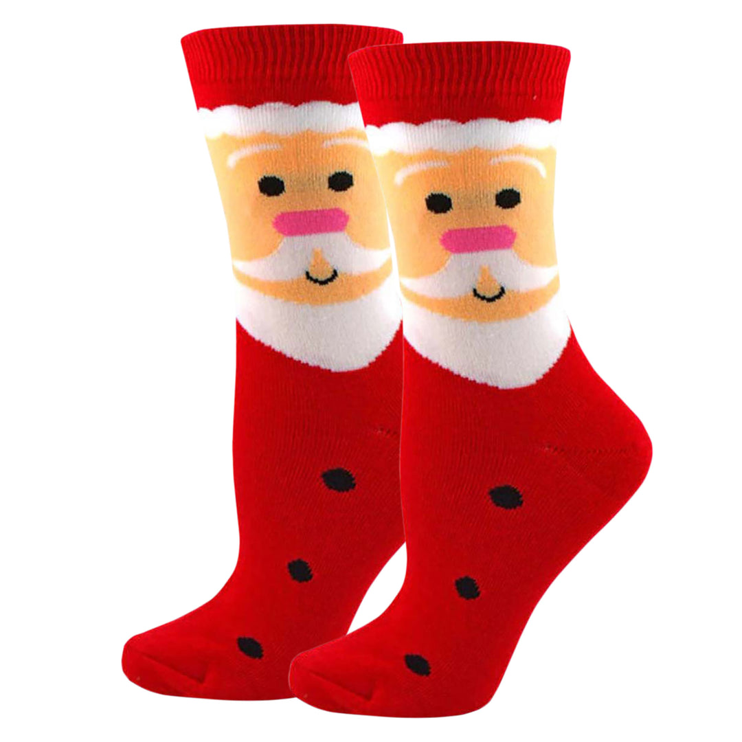 Women's Christmas Santa Face Crew Socks - Red