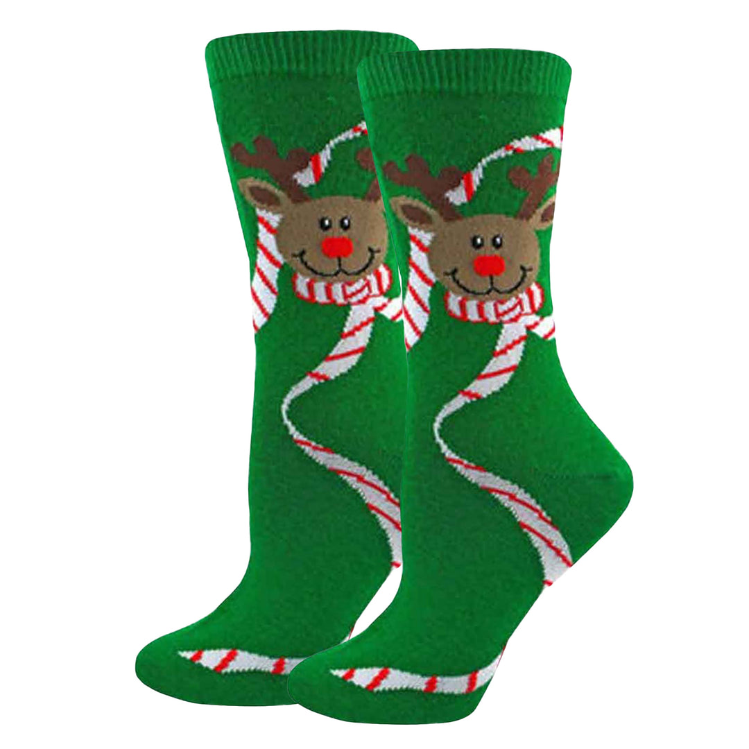 Women's Christmas Rudolph Scarf Crew Socks - Green