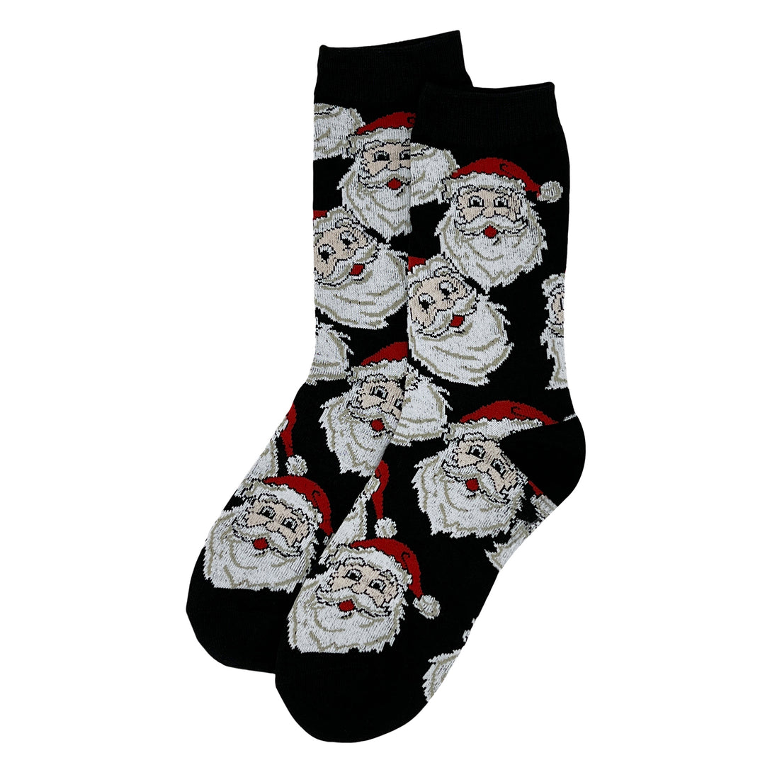 Women's Christmas Jolly Santa Crew Socks - Black
