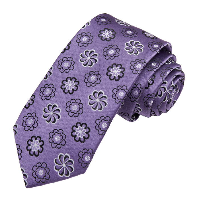 Floral Slim Tie - Purple Black