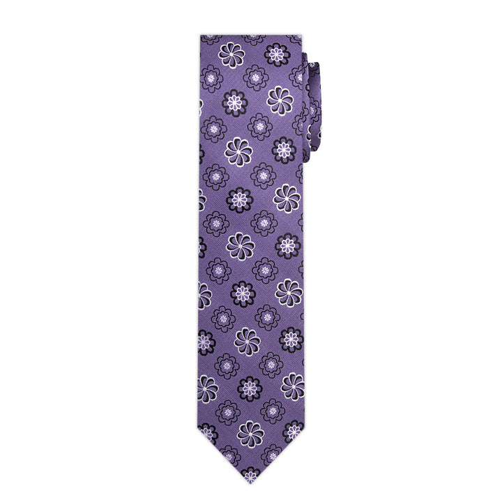 Floral Slim Tie - Purple Black