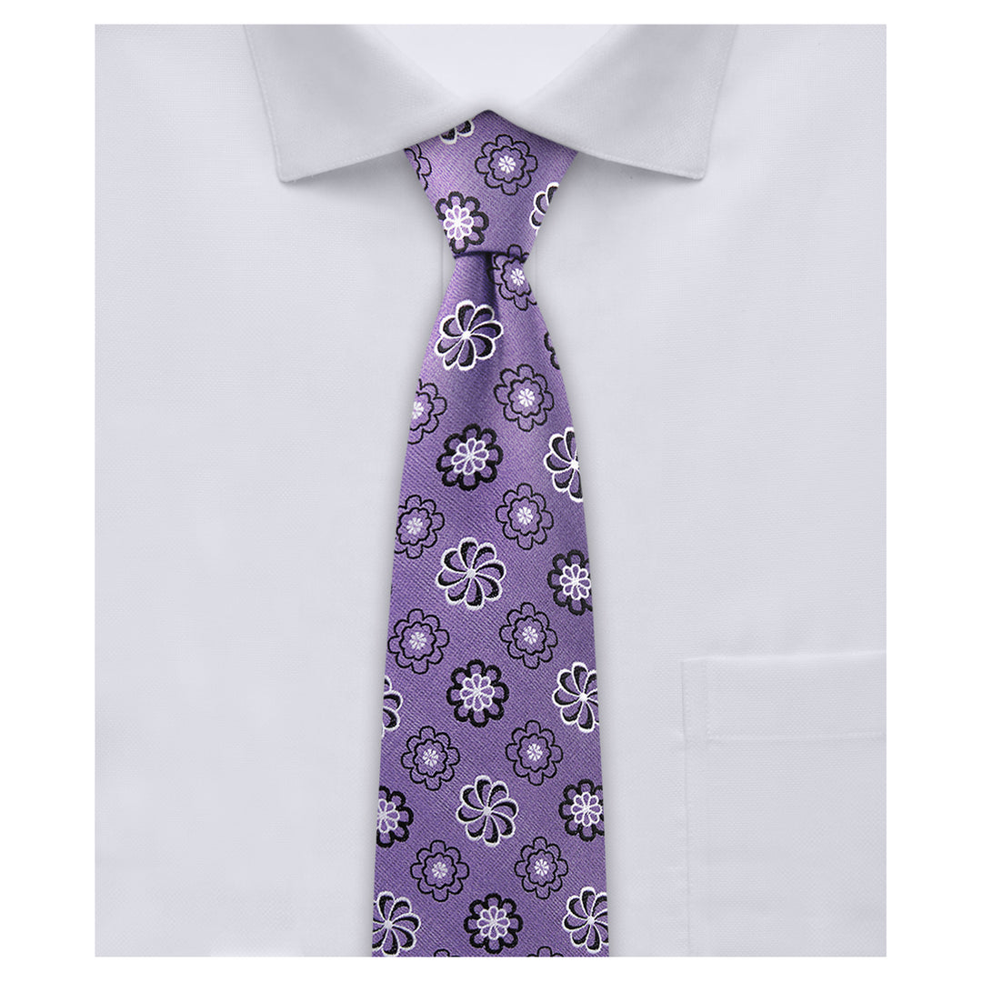Floral Slim Tie - Purple Black