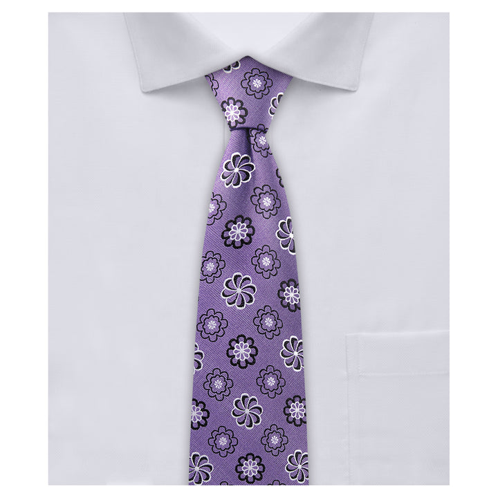Floral Slim Tie - Purple Black