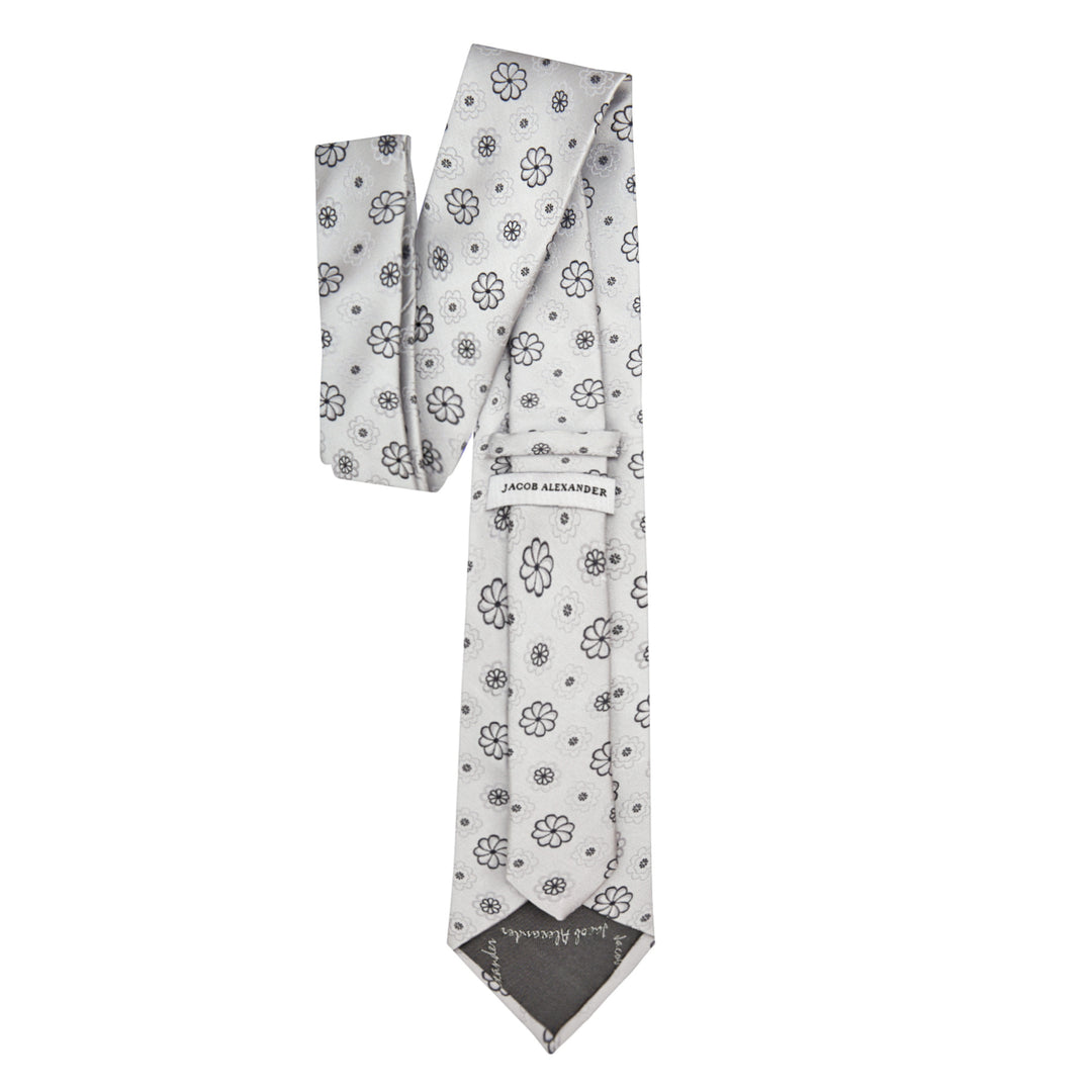Floral Tie - Silver Black