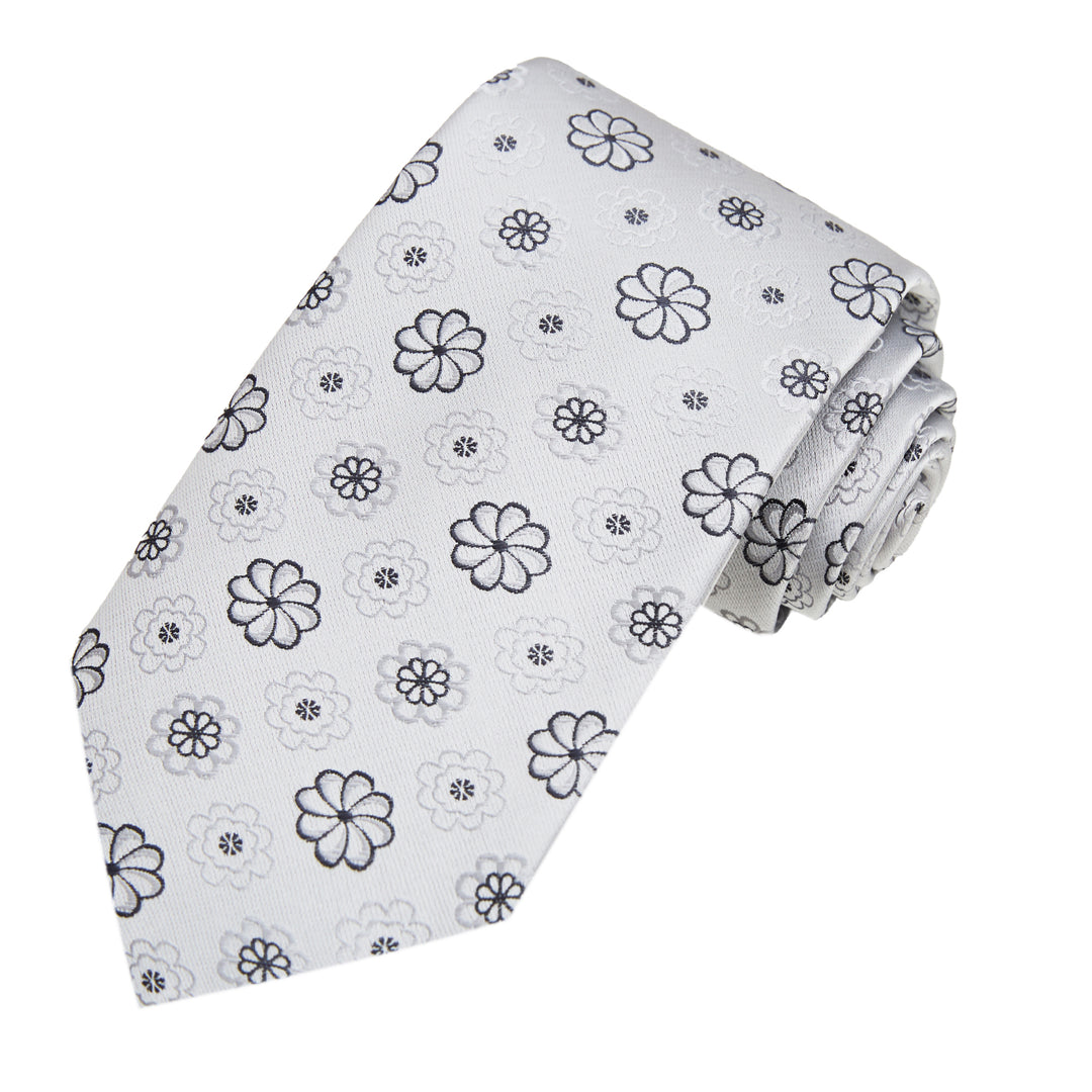 Floral Tie - Silver Black