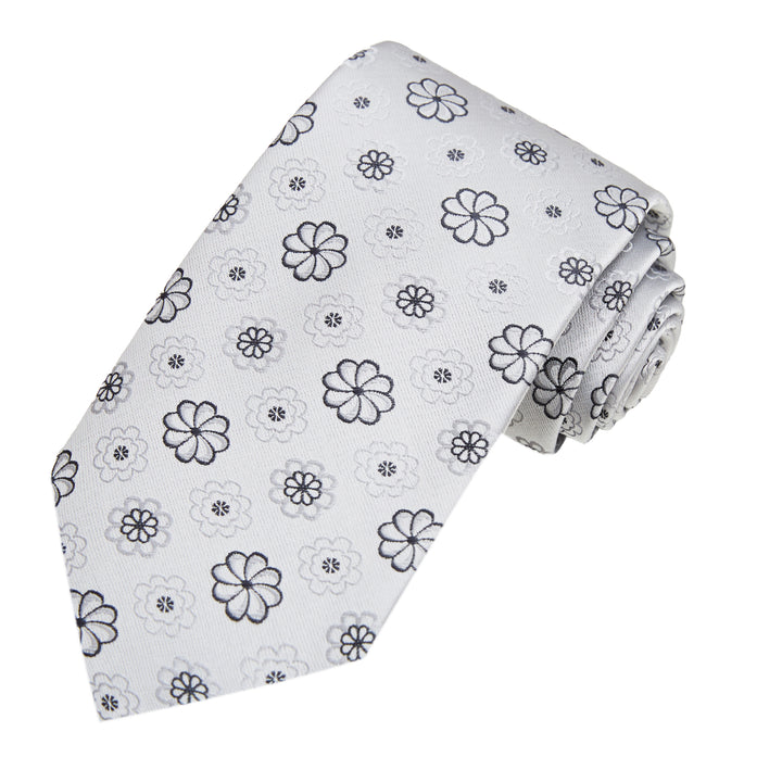 Floral Tie - Silver Black