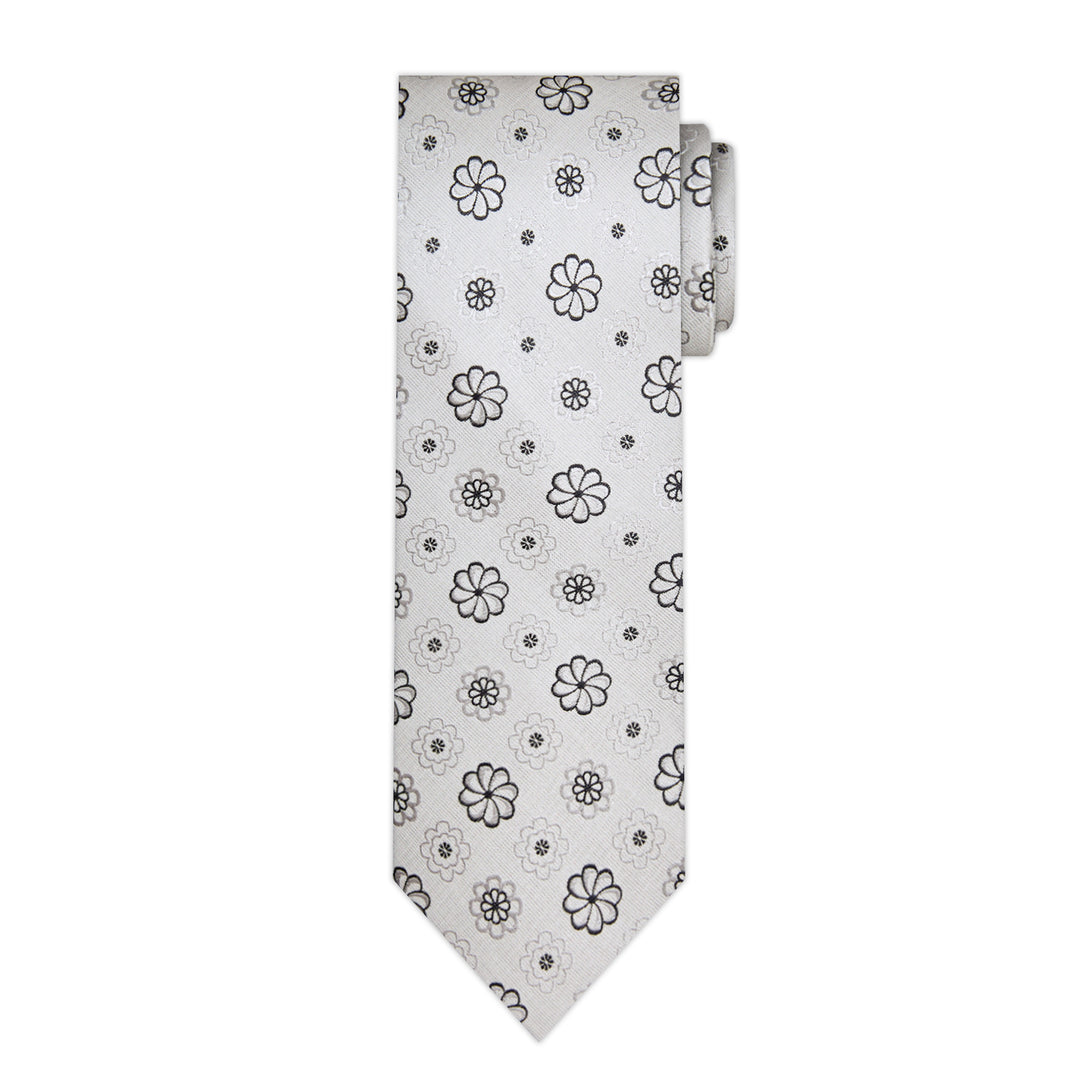Floral Tie - Silver Black