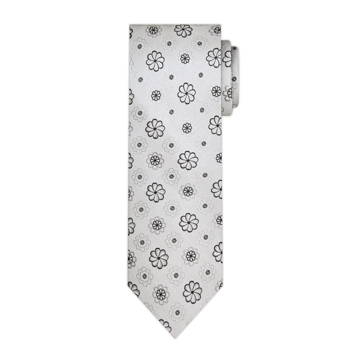 Floral Tie - Silver Black