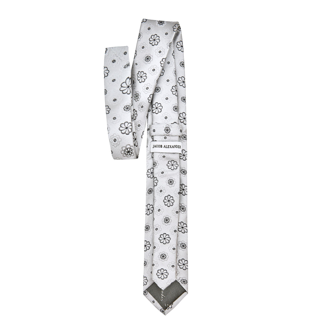 Floral Slim Tie - Silver Black