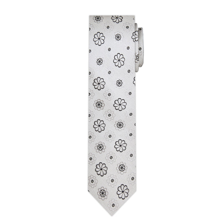 Floral Slim Tie - Silver Black