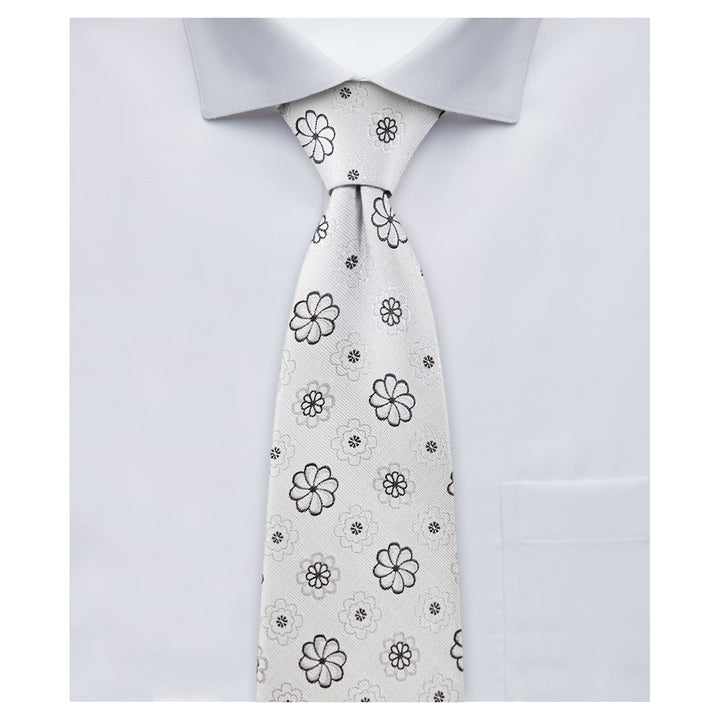 Floral Tie - Silver Black