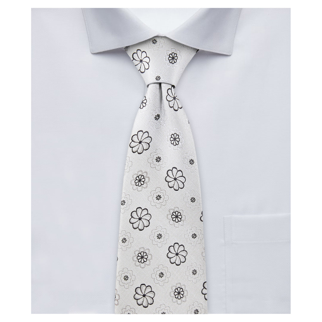 Wedding Floral Tie - Silver Black