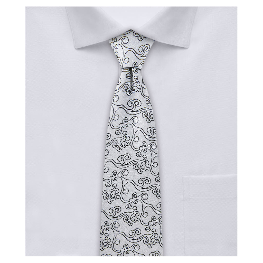 Bold Vine Slim Tie - Silver