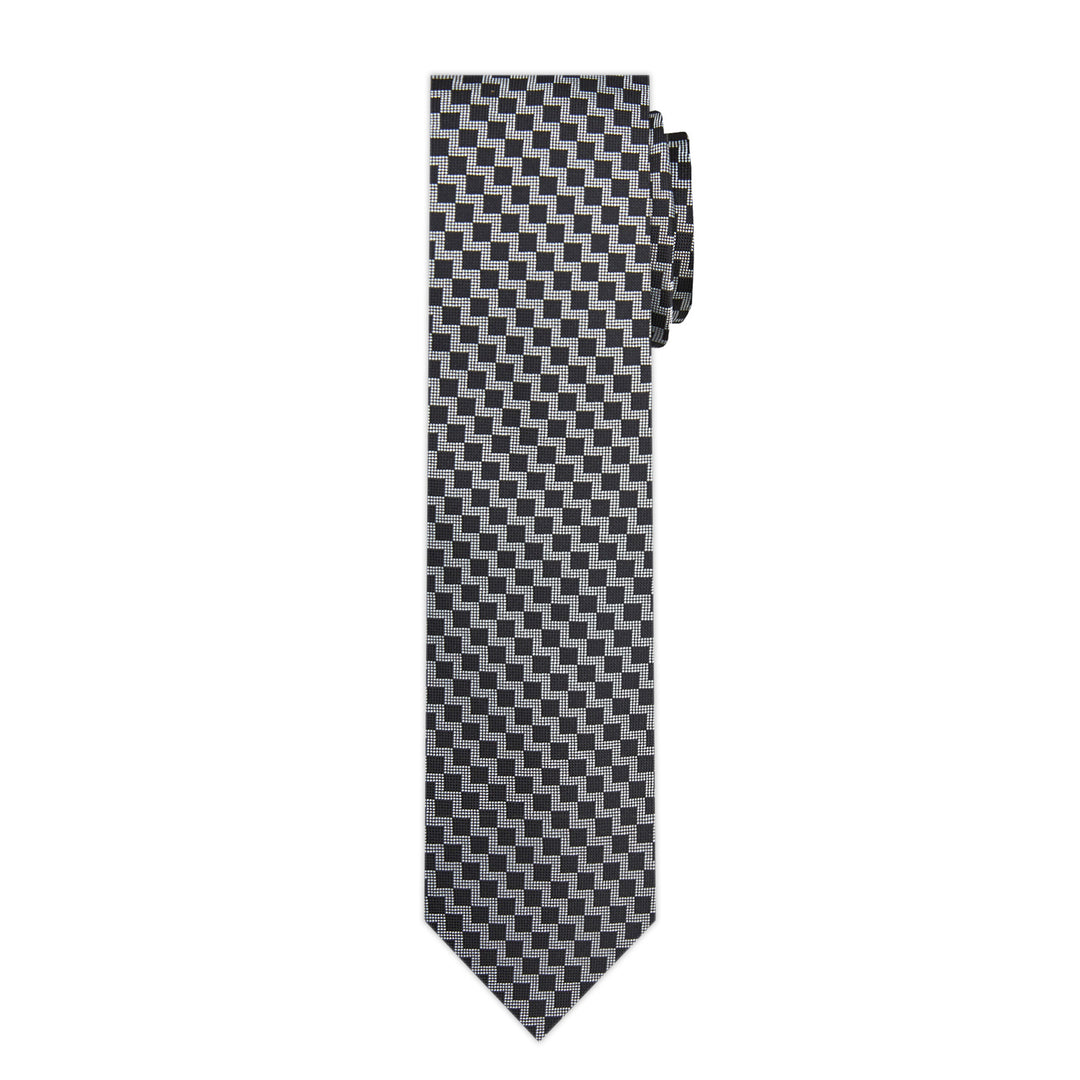 Zig Zag Slim Tie - Black White