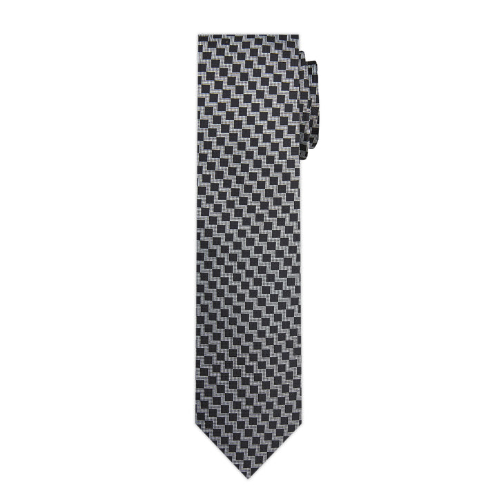 Zig Zag Slim Tie - Black White
