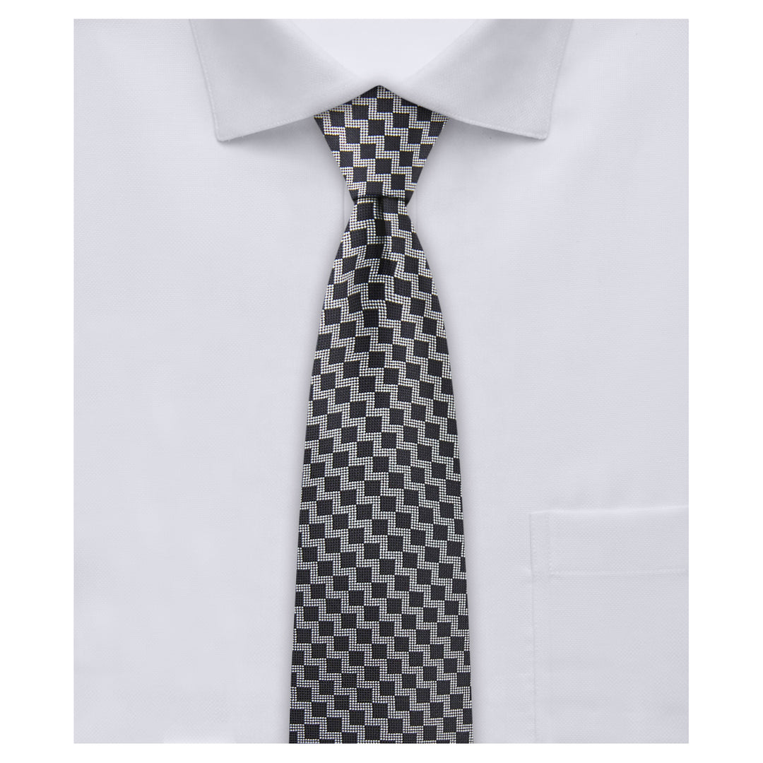Zig Zag Slim Tie - Black White