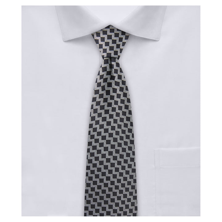 Zig Zag Slim Tie - Black White