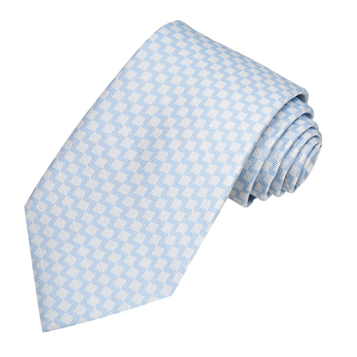 Zig Zag Tie - White Light Blue