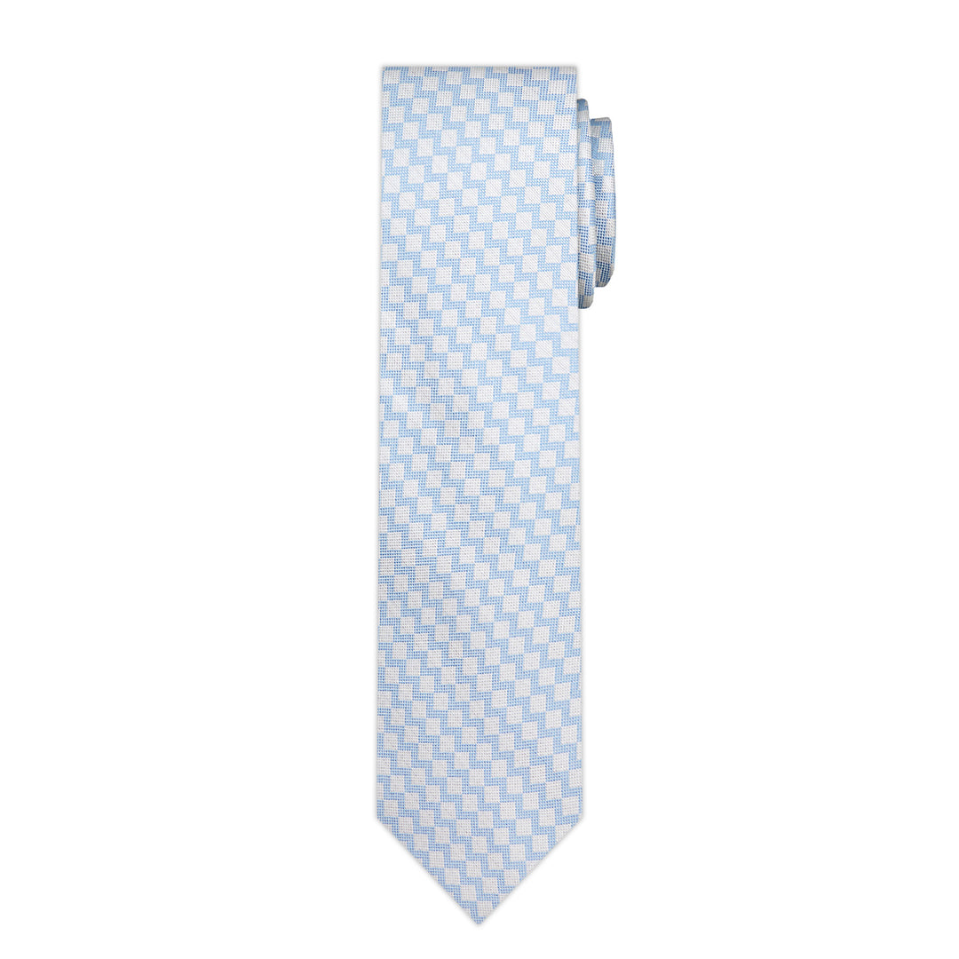 Zig Zag Slim Tie - White Light Blue
