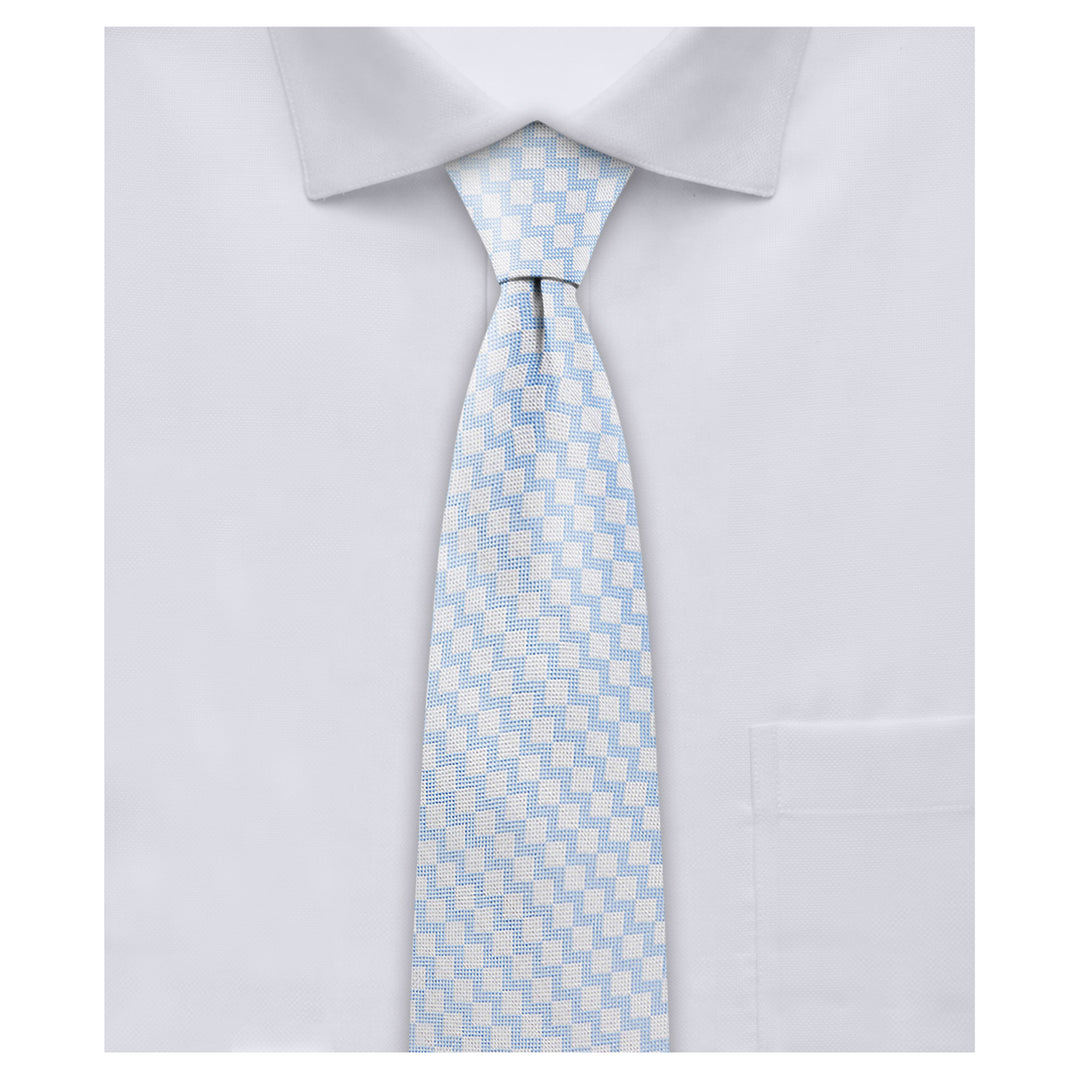 Zig Zag Slim Tie - White Light Blue