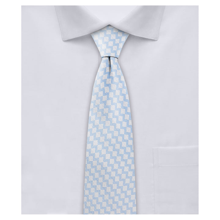 Zig Zag Slim Tie - White Light Blue