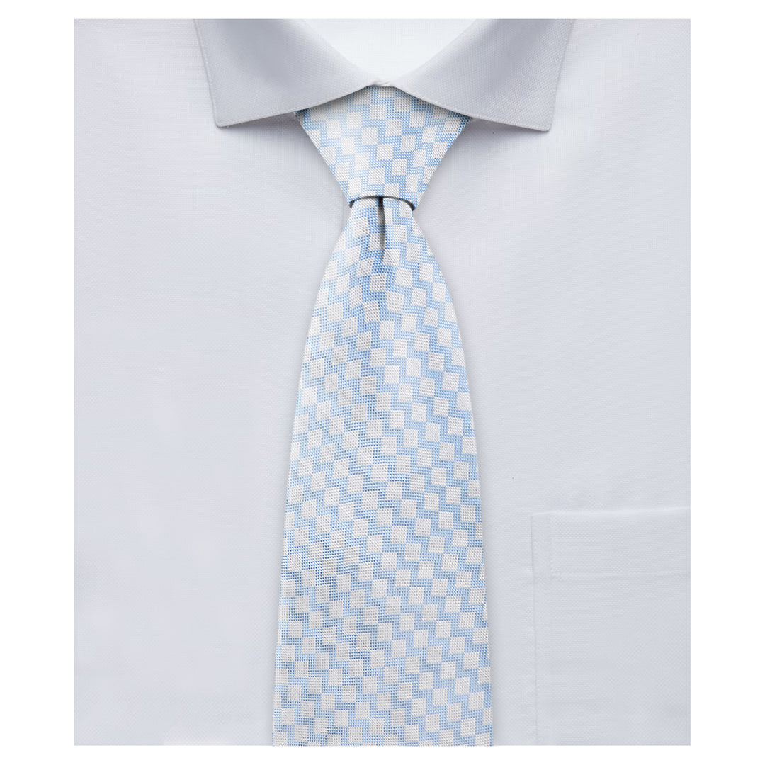 Zig Zag Tie - White Light Blue