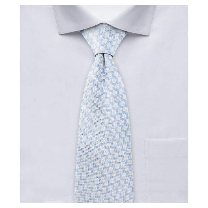 Zig Zag Tie - White Light Blue