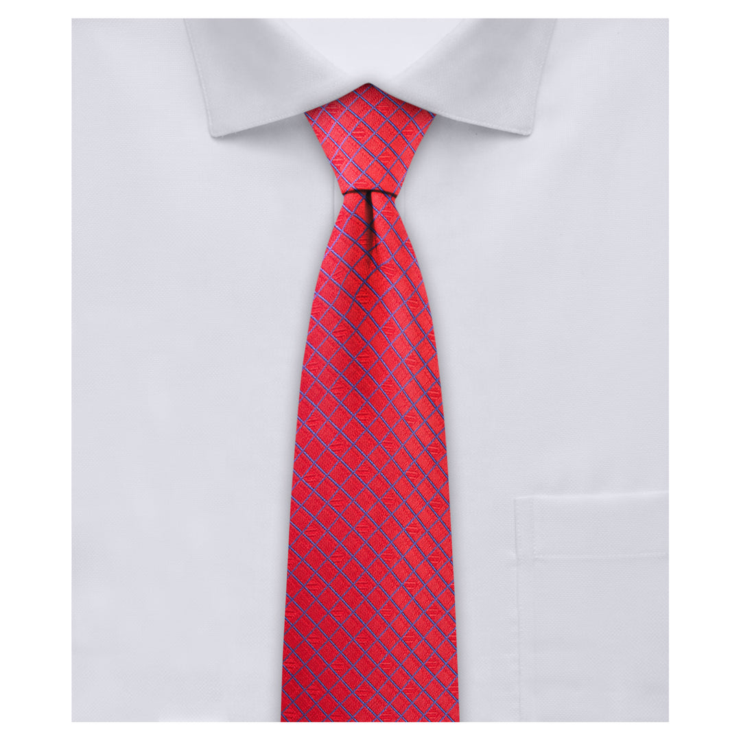 Diamond Grid Slim Tie - Red Blue