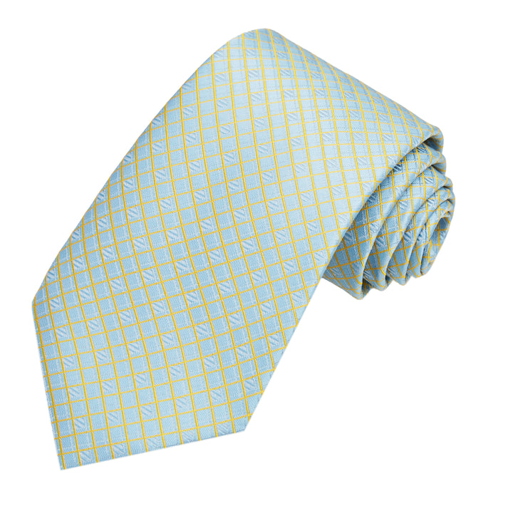 Diamond Grid Tie - Light Blue Gold