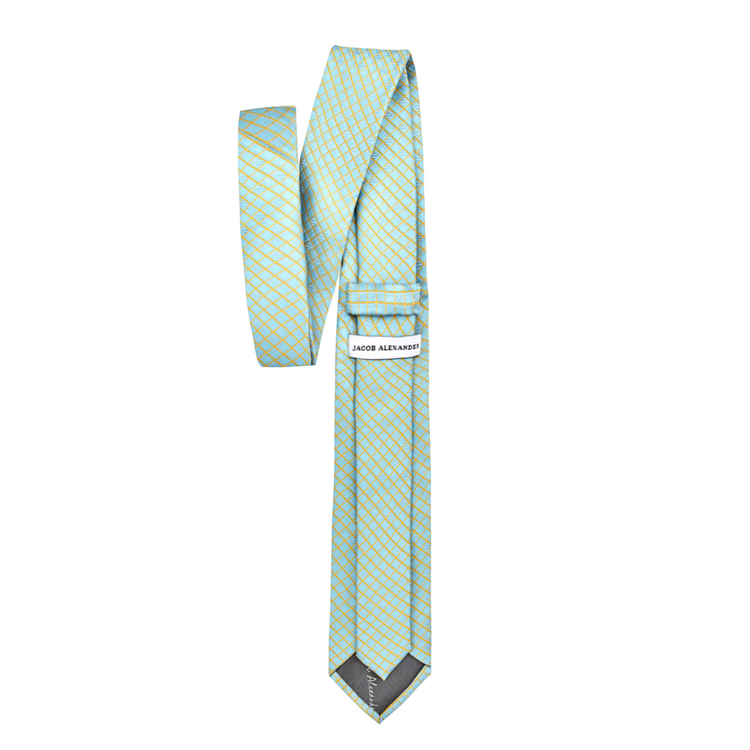 Diamond Grid Slim Tie - Light Blue Gold