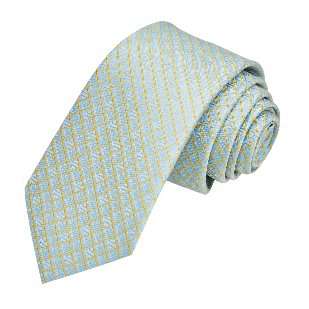 Diamond Grid Slim Tie - Light Blue Gold