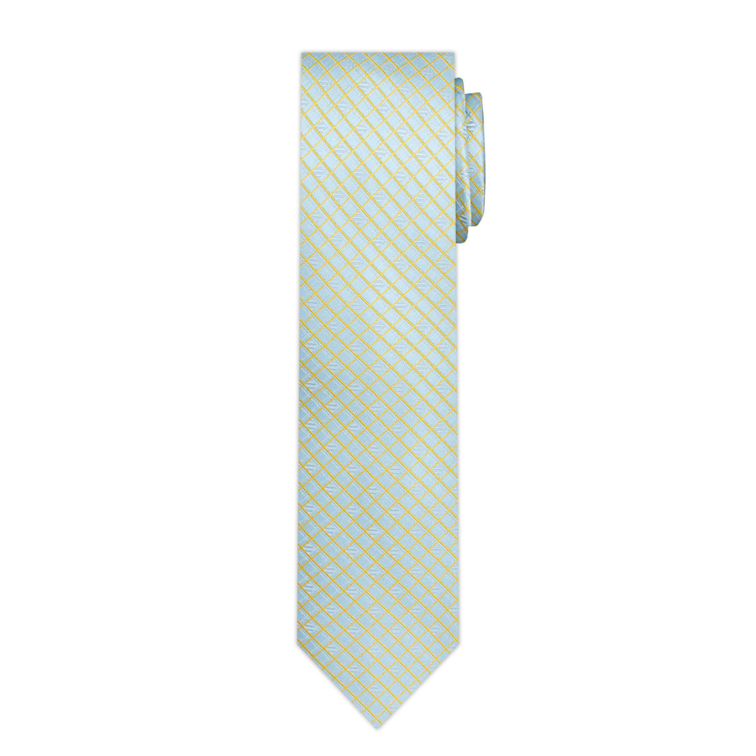 Diamond Grid Slim Tie - Light Blue Gold