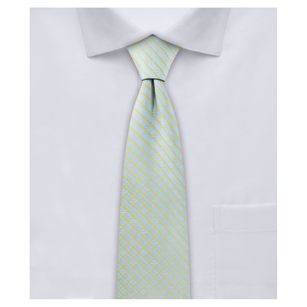 Diamond Grid Slim Tie - Light Blue Gold