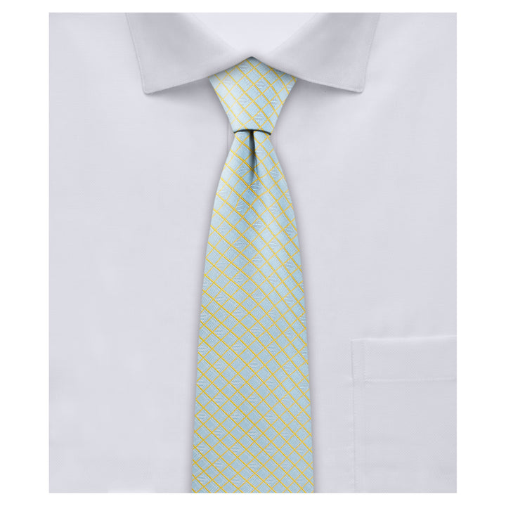 Diamond Grid Slim Tie - Light Blue Gold