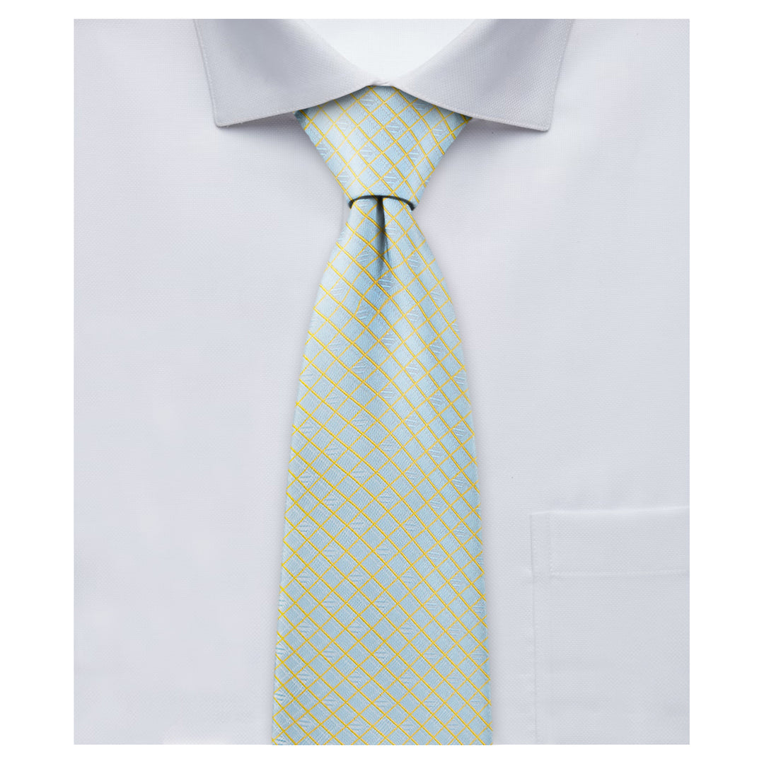Diamond Grid Tie - Light Blue Gold