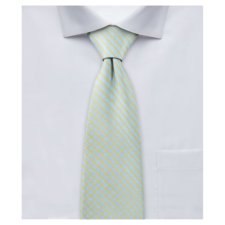 Diamond Grid Tie - Light Blue Gold