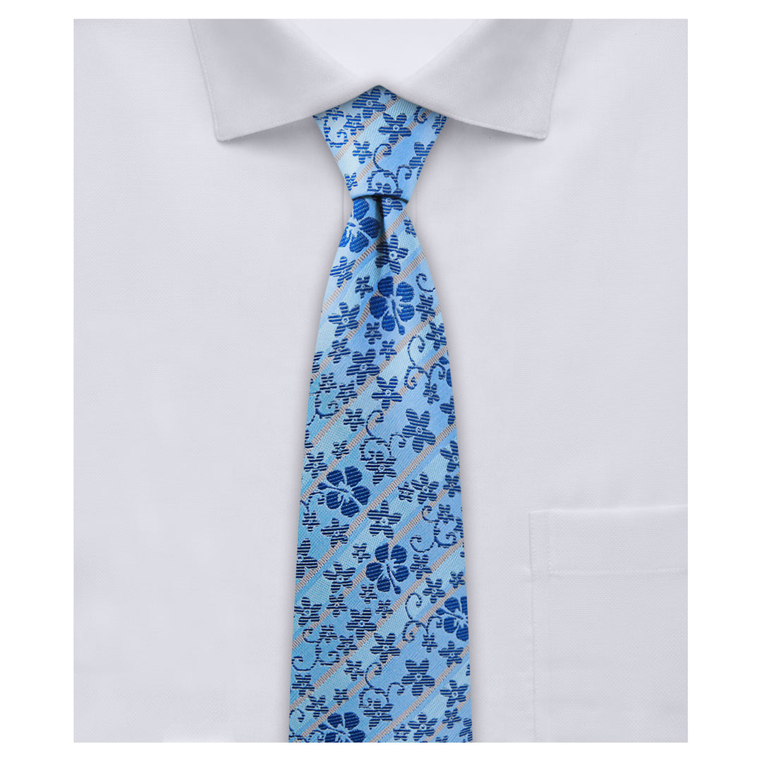 Floral Slim Tie - Blue Taupe